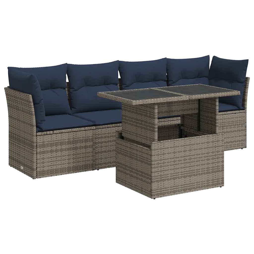 5-delige Loungeset met kussens poly rattan acacia grijs is nu te koop bij PeponiXL, paradijselijk wonen!