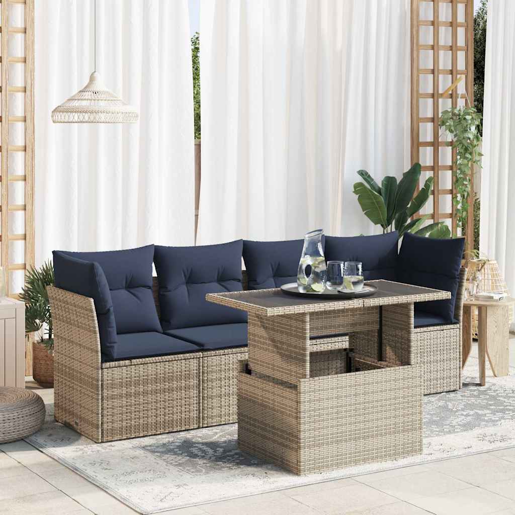 5-delige Loungeset met kussens poly rattan acacia grijs is nu te koop bij PeponiXL, paradijselijk wonen!