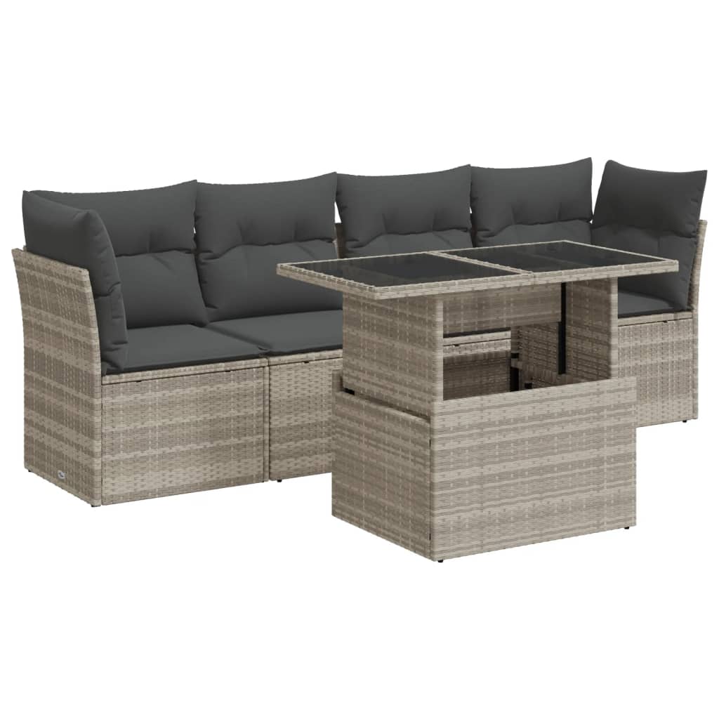 5-delige Loungeset met kussens poly rattan lichtgrijs is nu te koop bij PeponiXL, paradijselijk wonen!