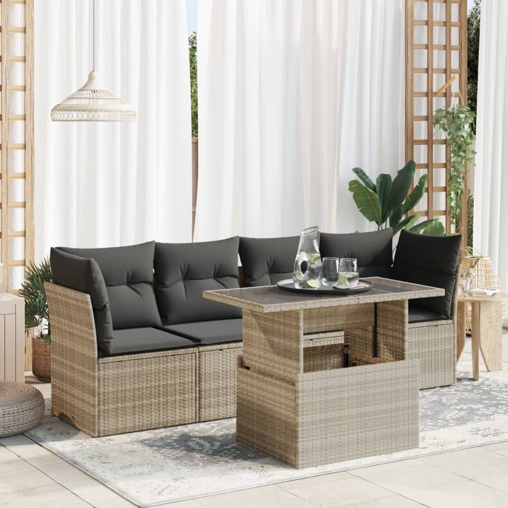 5-delige Loungeset met kussens poly rattan lichtgrijs is nu te koop bij PeponiXL, paradijselijk wonen!