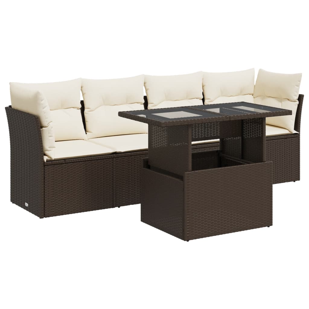 5-delige Loungeset met kussens poly rattan bruin is nu te koop bij PeponiXL, paradijselijk wonen!