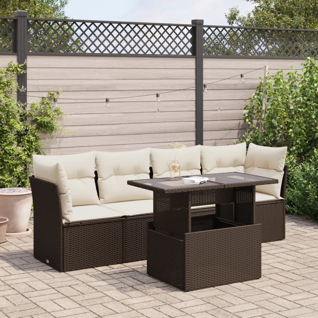 5-delige Loungeset met kussens poly rattan bruin is nu te koop bij PeponiXL, paradijselijk wonen!