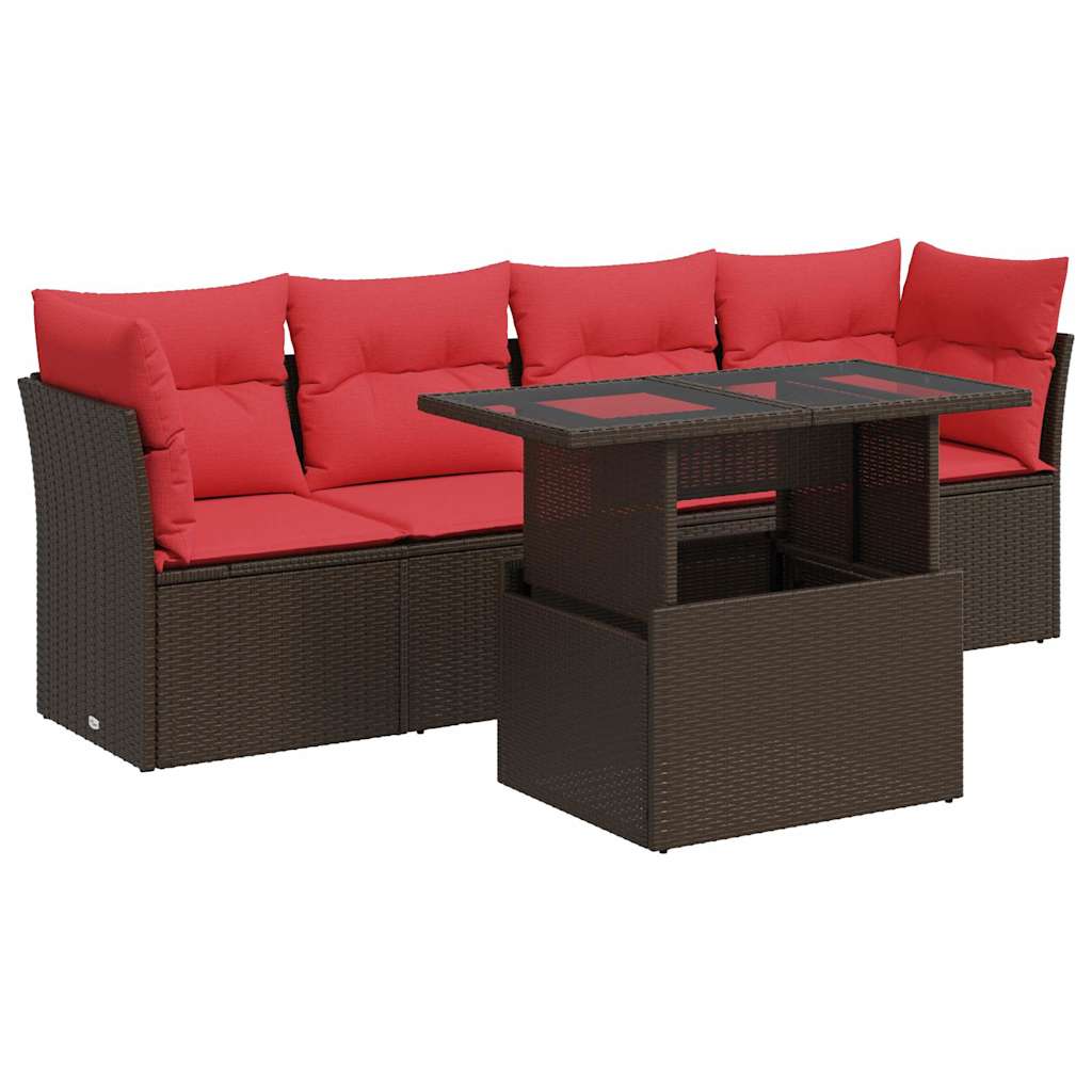 5-delige Loungeset met kussens poly rattan acacia bruin is nu te koop bij PeponiXL, paradijselijk wonen!