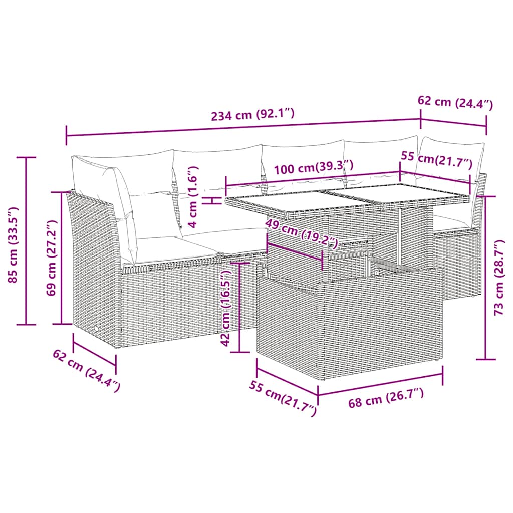5-delige Loungeset met kussens poly rattan acacia bruin is nu te koop bij PeponiXL, paradijselijk wonen!