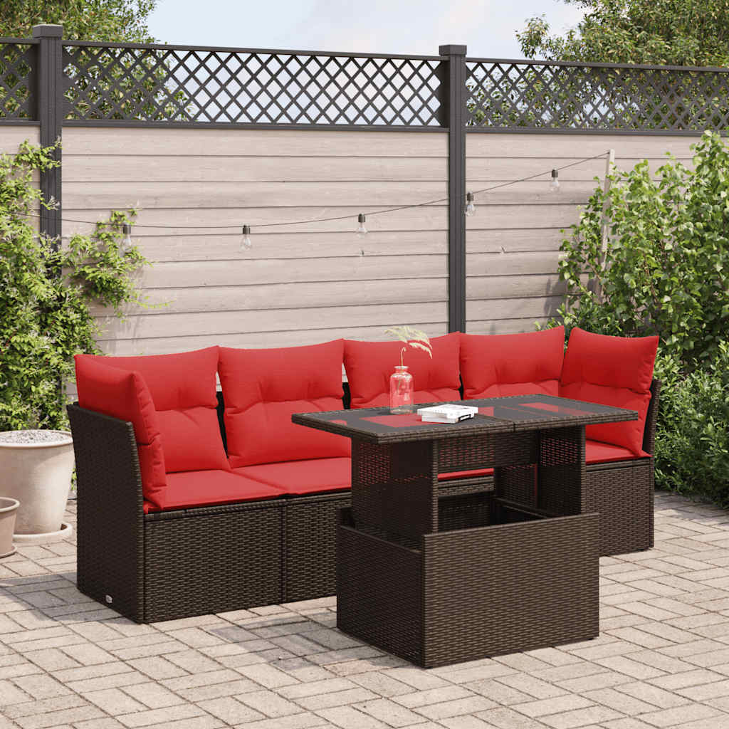 5-delige Loungeset met kussens poly rattan acacia bruin is nu te koop bij PeponiXL, paradijselijk wonen!