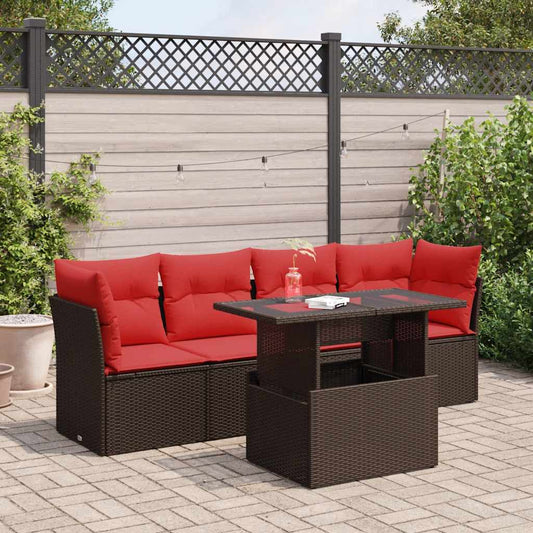5-delige Loungeset met kussens poly rattan acacia bruin is nu te koop bij PeponiXL, paradijselijk wonen!