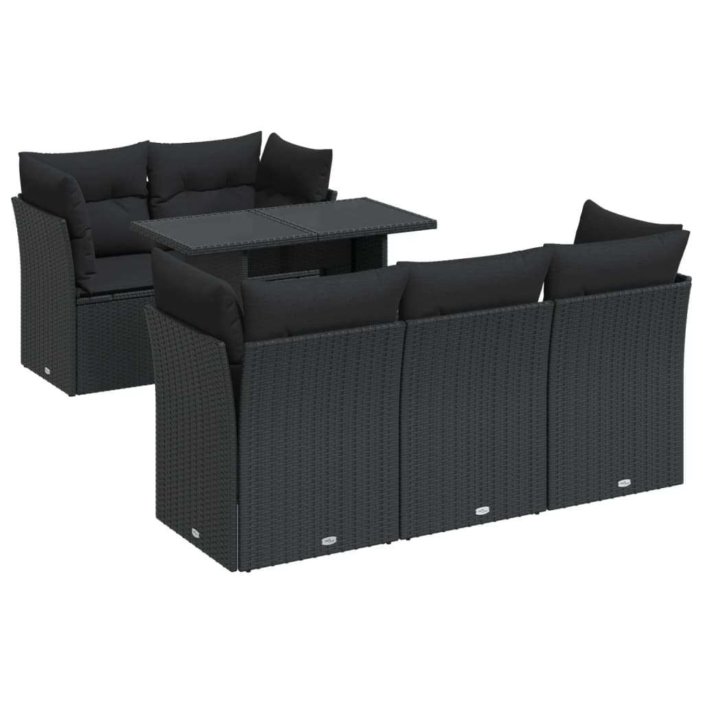 6-delige Loungeset met kussens poly rattan zwart is nu te koop bij PeponiXL, paradijselijk wonen!