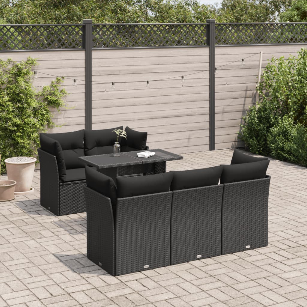 6-delige Loungeset met kussens poly rattan zwart is nu te koop bij PeponiXL, paradijselijk wonen!