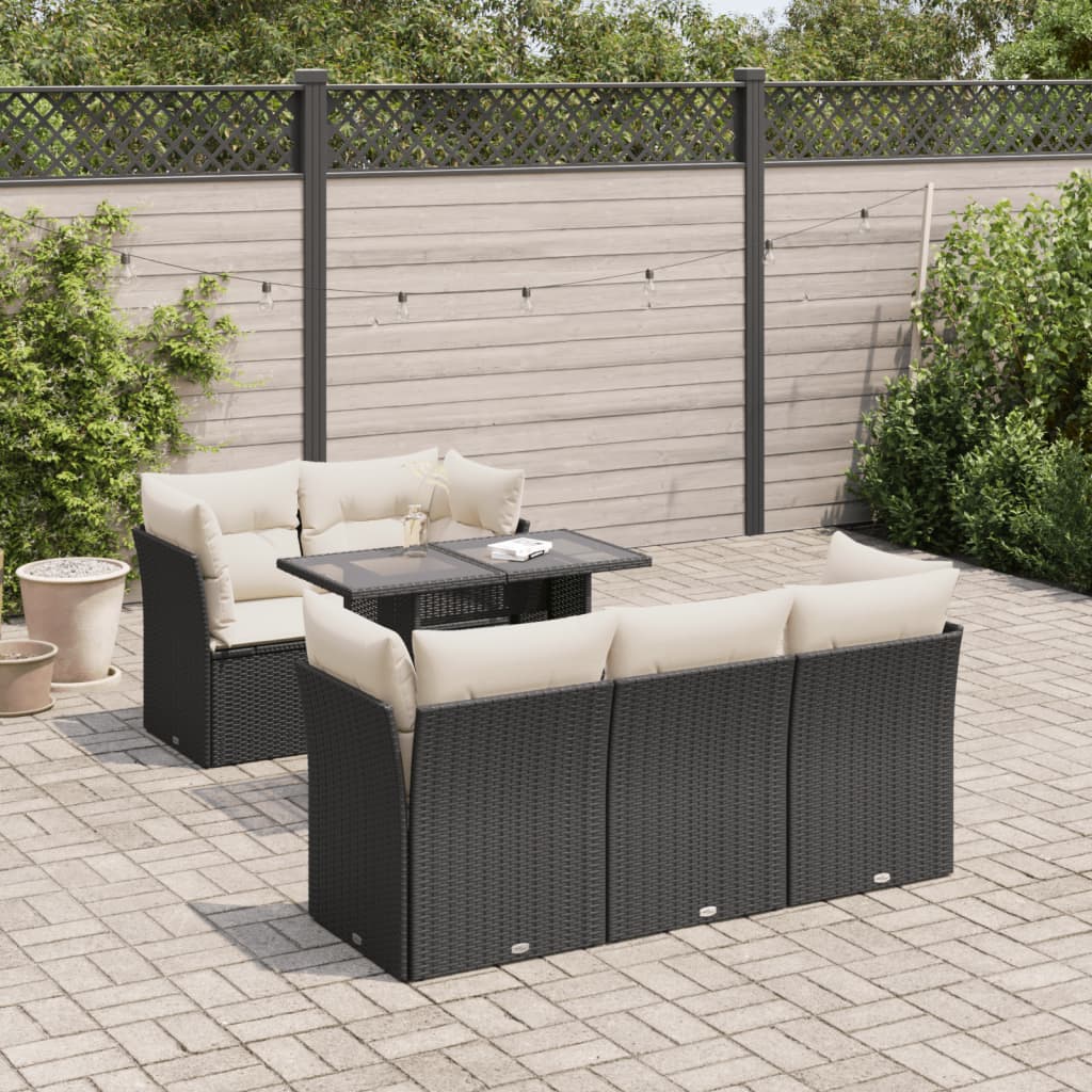 6-delige Loungeset met kussens poly rattan zwart is nu te koop bij PeponiXL, paradijselijk wonen!