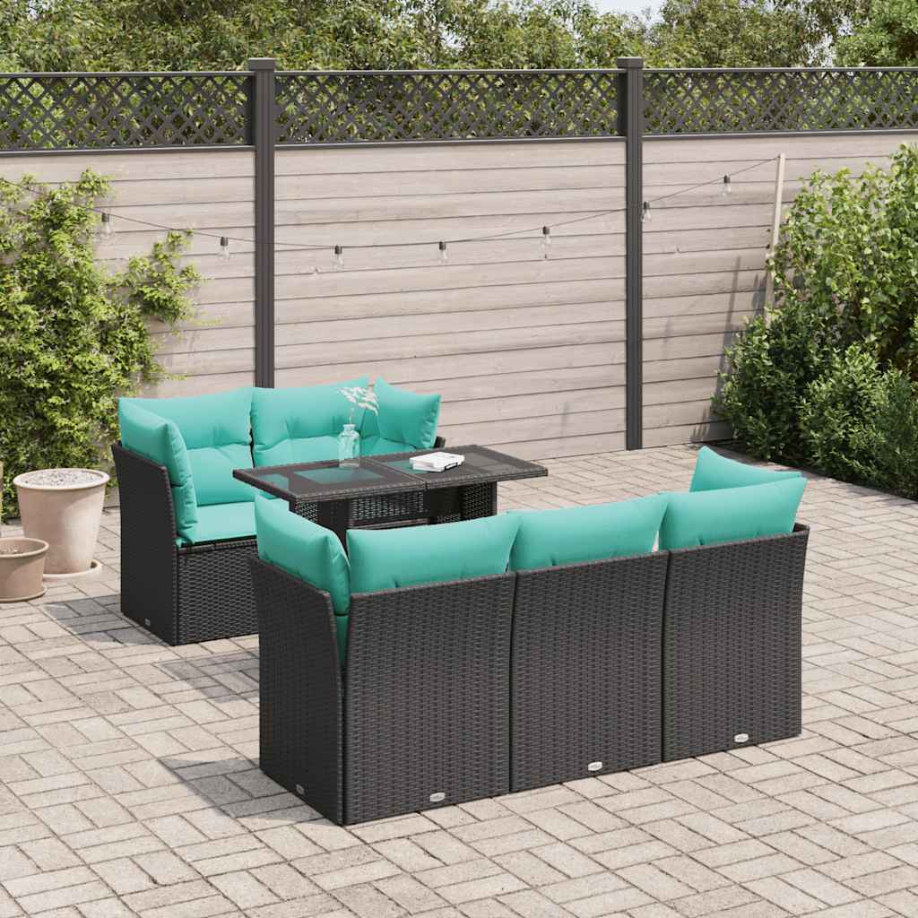 6-delige Loungeset met kussens poly rattan acacia zwart is nu te koop bij PeponiXL, paradijselijk wonen!