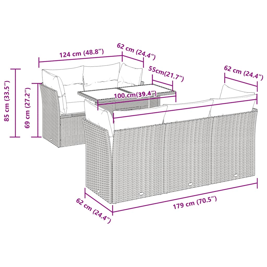 6-delige Loungeset met kussens poly rattan beige is nu te koop bij PeponiXL, paradijselijk wonen!