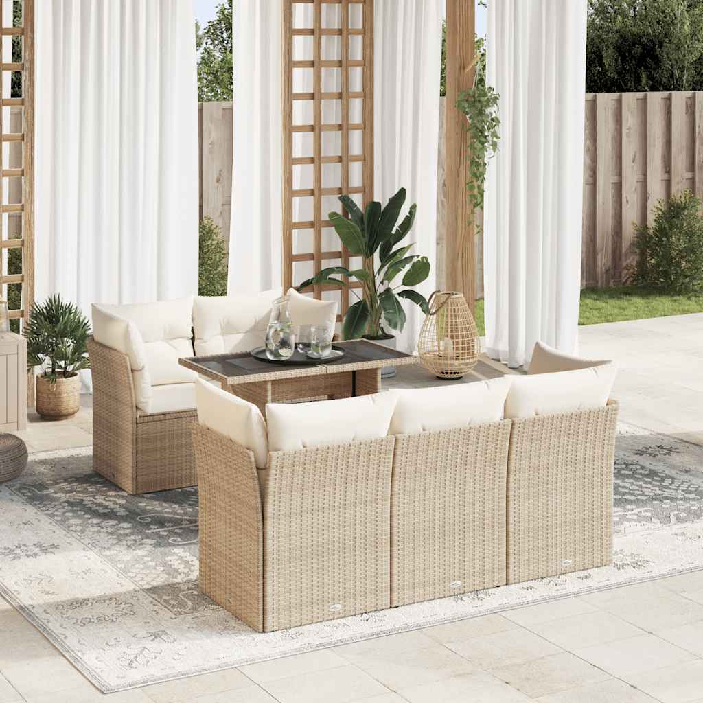 6-delige Loungeset met kussens poly rattan beige is nu te koop bij PeponiXL, paradijselijk wonen!