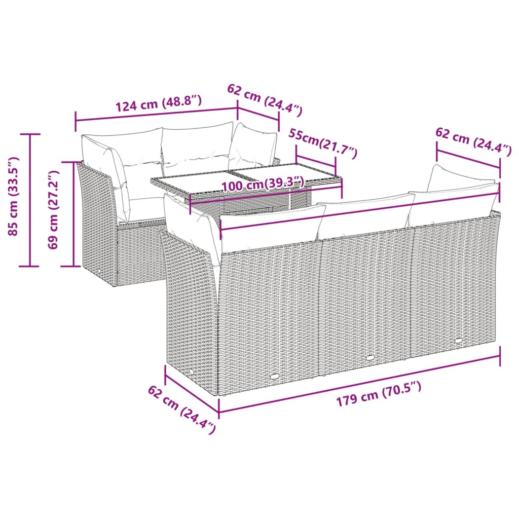 6-delige Loungeset met kussens poly rattan beige is nu te koop bij PeponiXL, paradijselijk wonen!