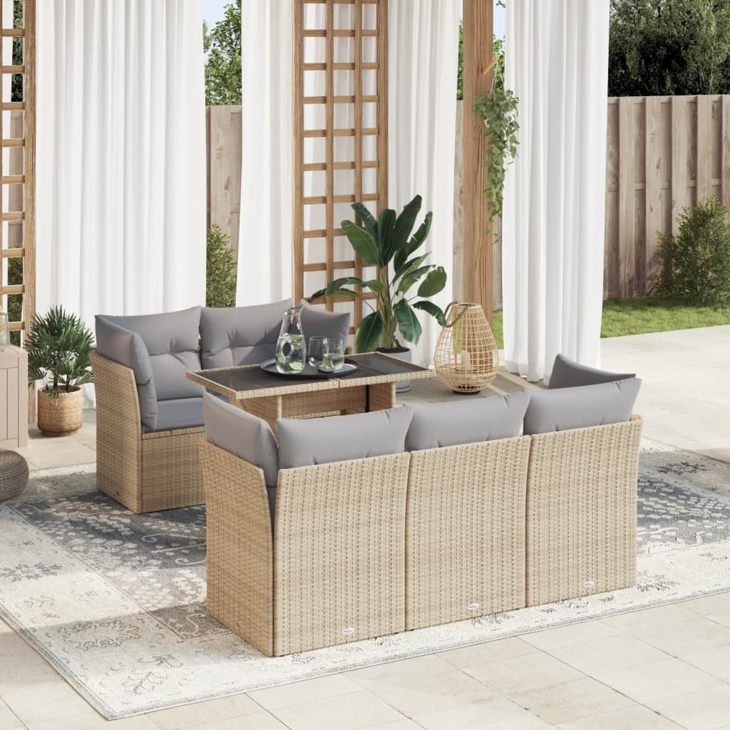 6-delige Loungeset met kussens poly rattan beige is nu te koop bij PeponiXL, paradijselijk wonen!