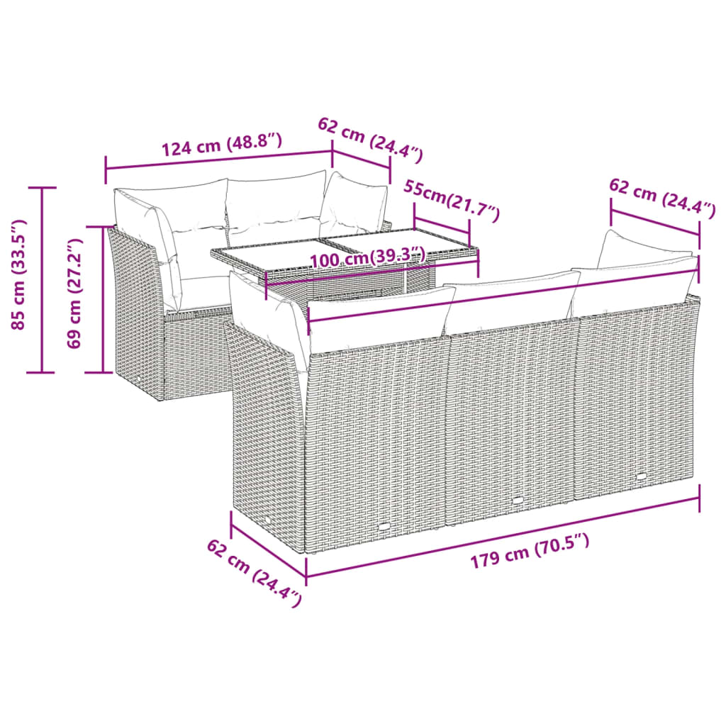 6-delige Loungeset met kussens poly rattan grijs is nu te koop bij PeponiXL, paradijselijk wonen!