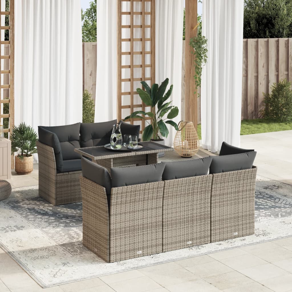 6-delige Loungeset met kussens poly rattan grijs is nu te koop bij PeponiXL, paradijselijk wonen!