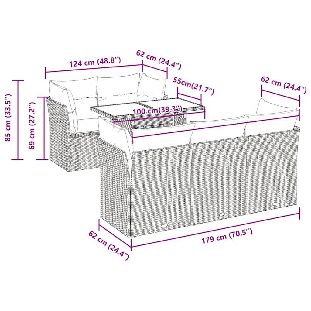 6-delige Loungeset met kussens poly rattan acacia grijs is nu te koop bij PeponiXL, paradijselijk wonen!