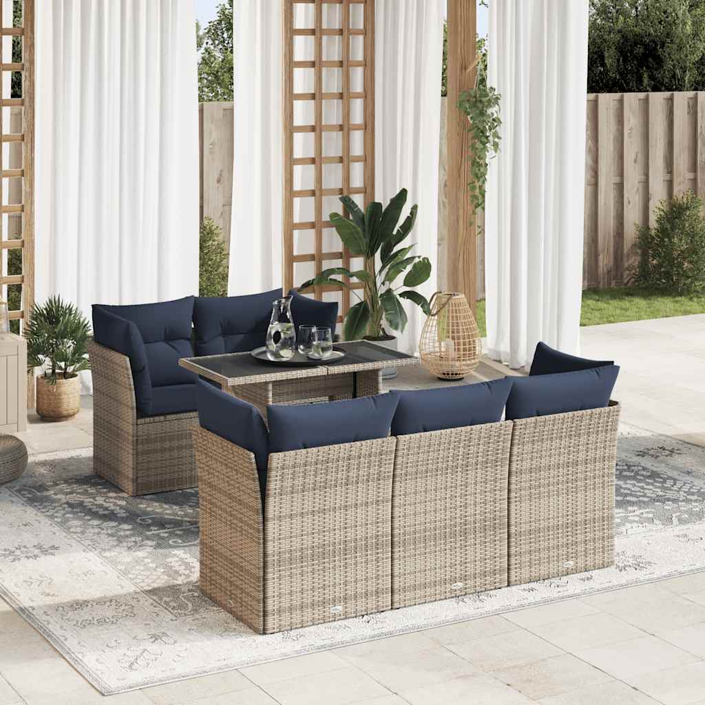 6-delige Loungeset met kussens poly rattan acacia grijs is nu te koop bij PeponiXL, paradijselijk wonen!