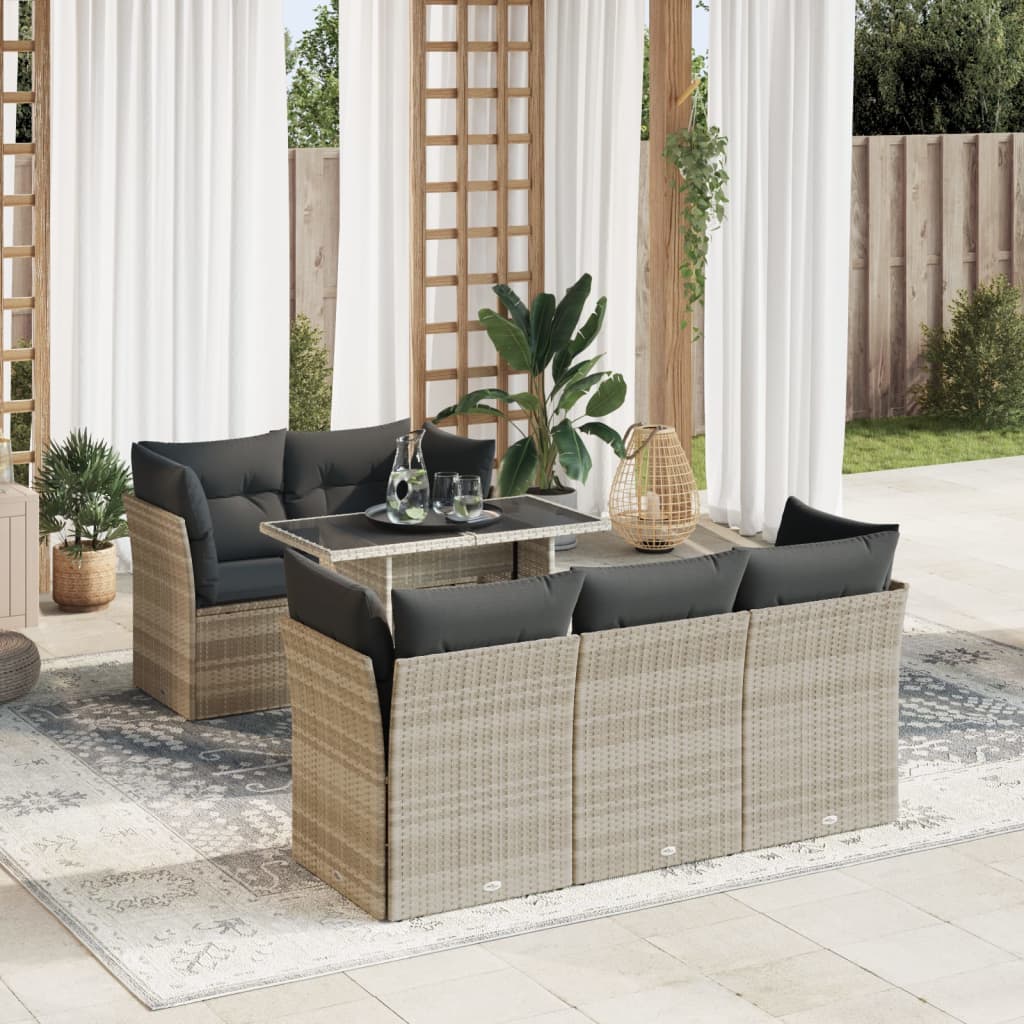 6-delige Loungeset met kussens poly rattan lichtgrijs is nu te koop bij PeponiXL, paradijselijk wonen!