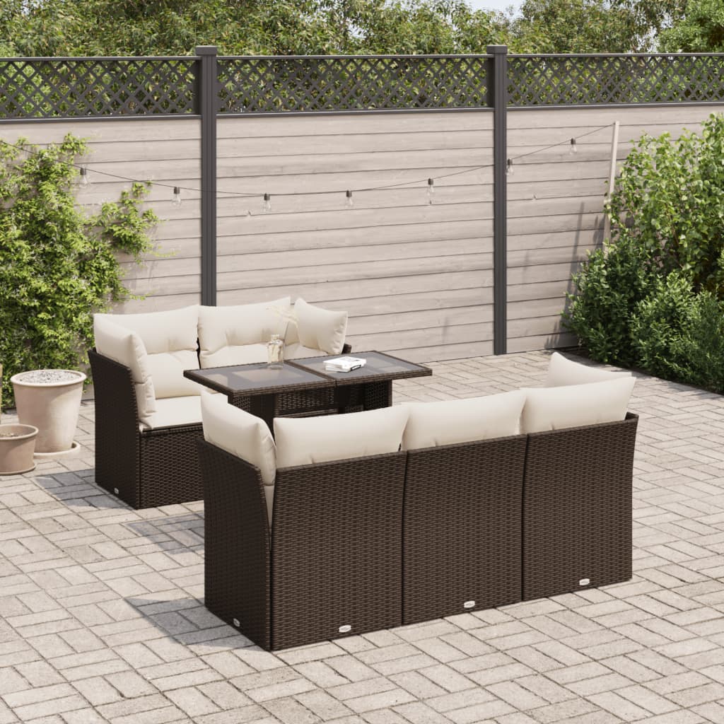 6-delige Loungeset met kussens poly rattan bruin is nu te koop bij PeponiXL, paradijselijk wonen!