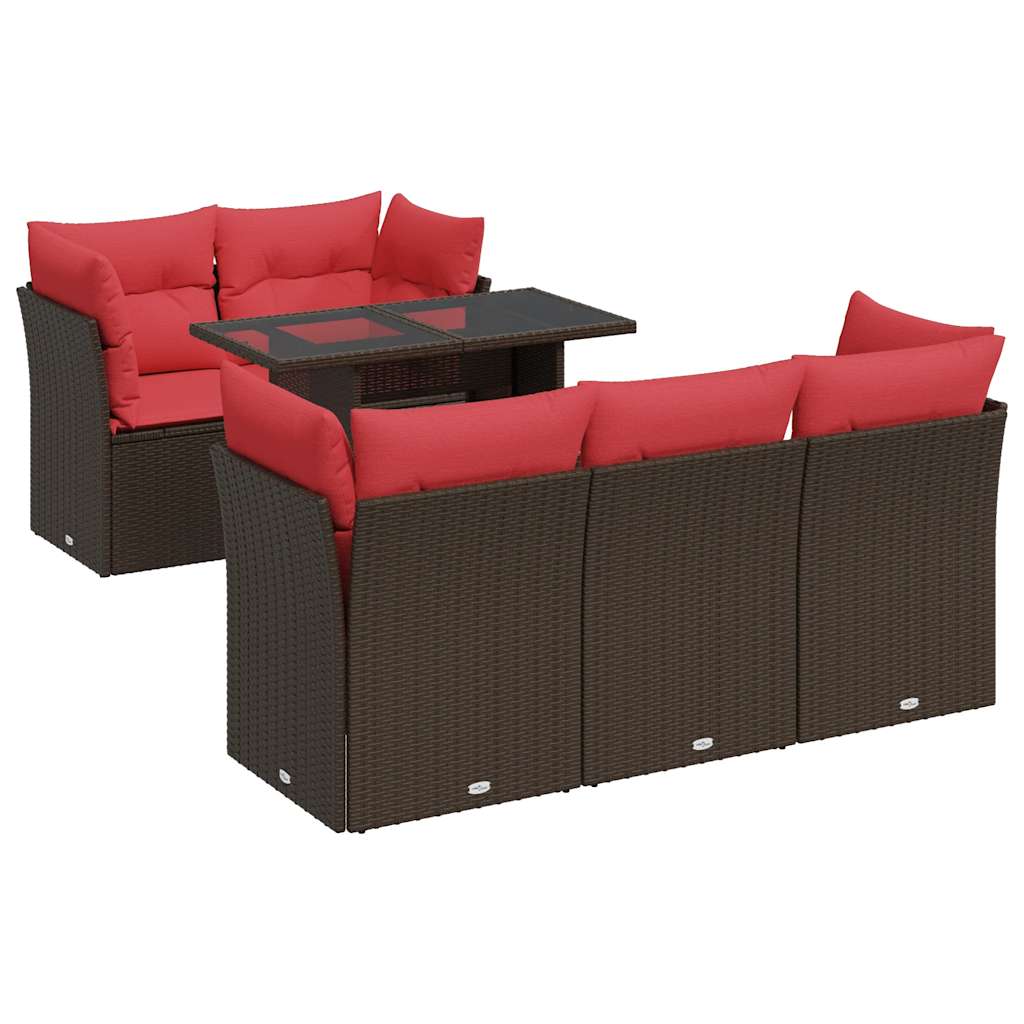 6-delige Loungeset met kussens poly rattan acacia bruin is nu te koop bij PeponiXL, paradijselijk wonen!