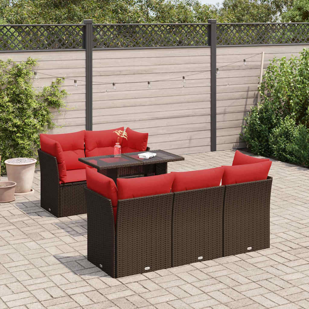 6-delige Loungeset met kussens poly rattan acacia bruin is nu te koop bij PeponiXL, paradijselijk wonen!