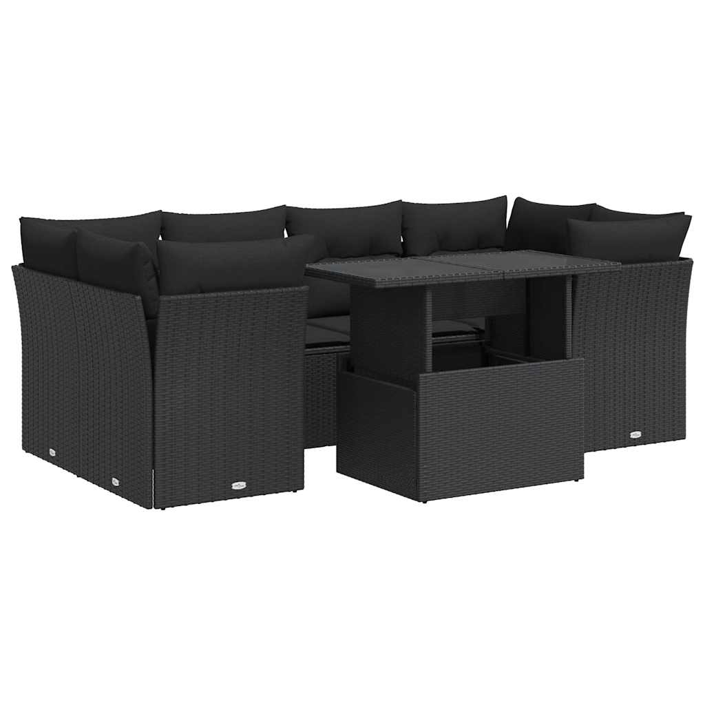 7-delige Loungeset met kussens poly rattan zwart is nu te koop bij PeponiXL, paradijselijk wonen!