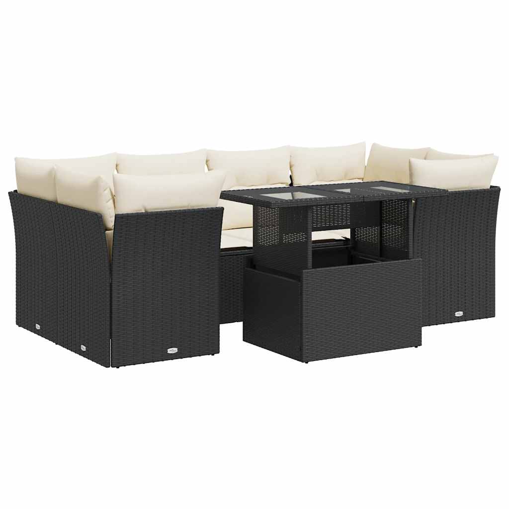 7-delige Loungeset met kussens poly rattan zwart is nu te koop bij PeponiXL, paradijselijk wonen!