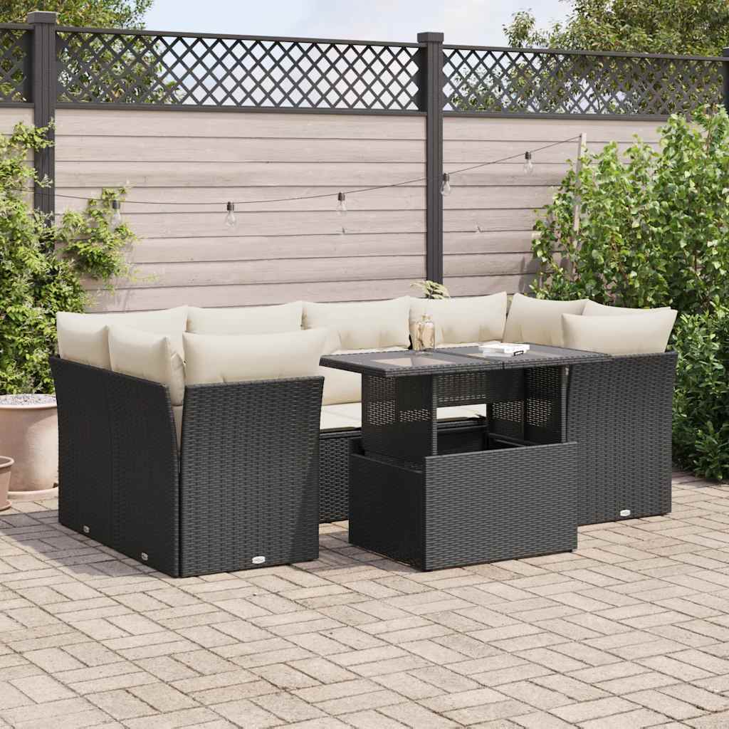 7-delige Loungeset met kussens poly rattan zwart is nu te koop bij PeponiXL, paradijselijk wonen!
