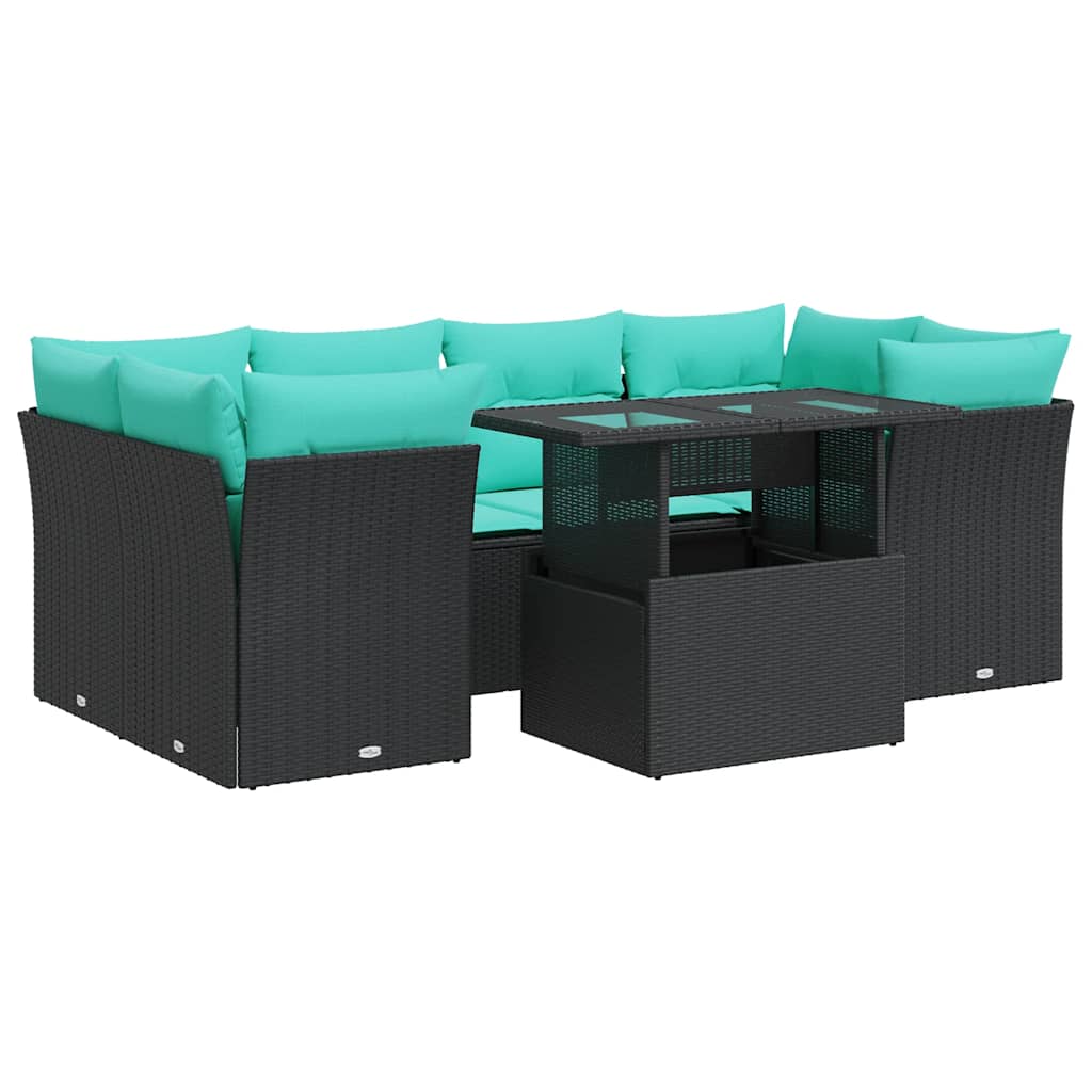 7-delige Loungeset met kussens poly rattan acacia zwart is nu te koop bij PeponiXL, paradijselijk wonen!