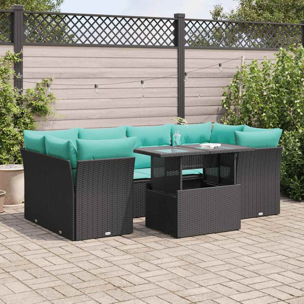 7-delige Loungeset met kussens poly rattan acacia zwart is nu te koop bij PeponiXL, paradijselijk wonen!