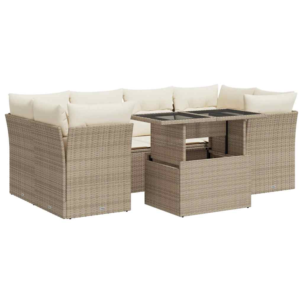 7-delige Loungeset met kussens poly rattan beige is nu te koop bij PeponiXL, paradijselijk wonen!