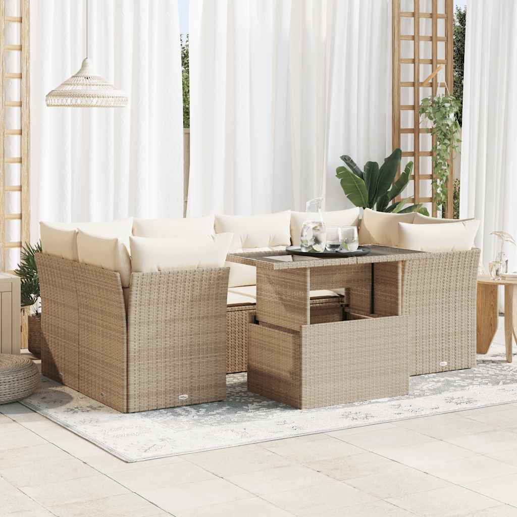 7-delige Loungeset met kussens poly rattan beige is nu te koop bij PeponiXL, paradijselijk wonen!