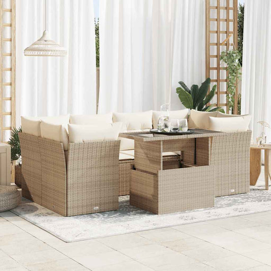 7-delige Loungeset met kussens poly rattan beige is nu te koop bij PeponiXL, paradijselijk wonen!