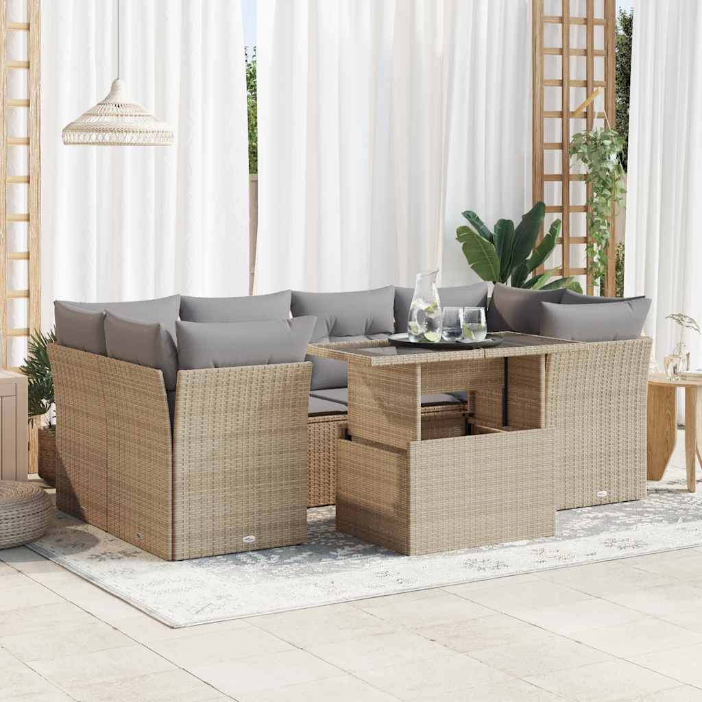 7-delige Loungeset met kussens poly rattan beige is nu te koop bij PeponiXL, paradijselijk wonen!