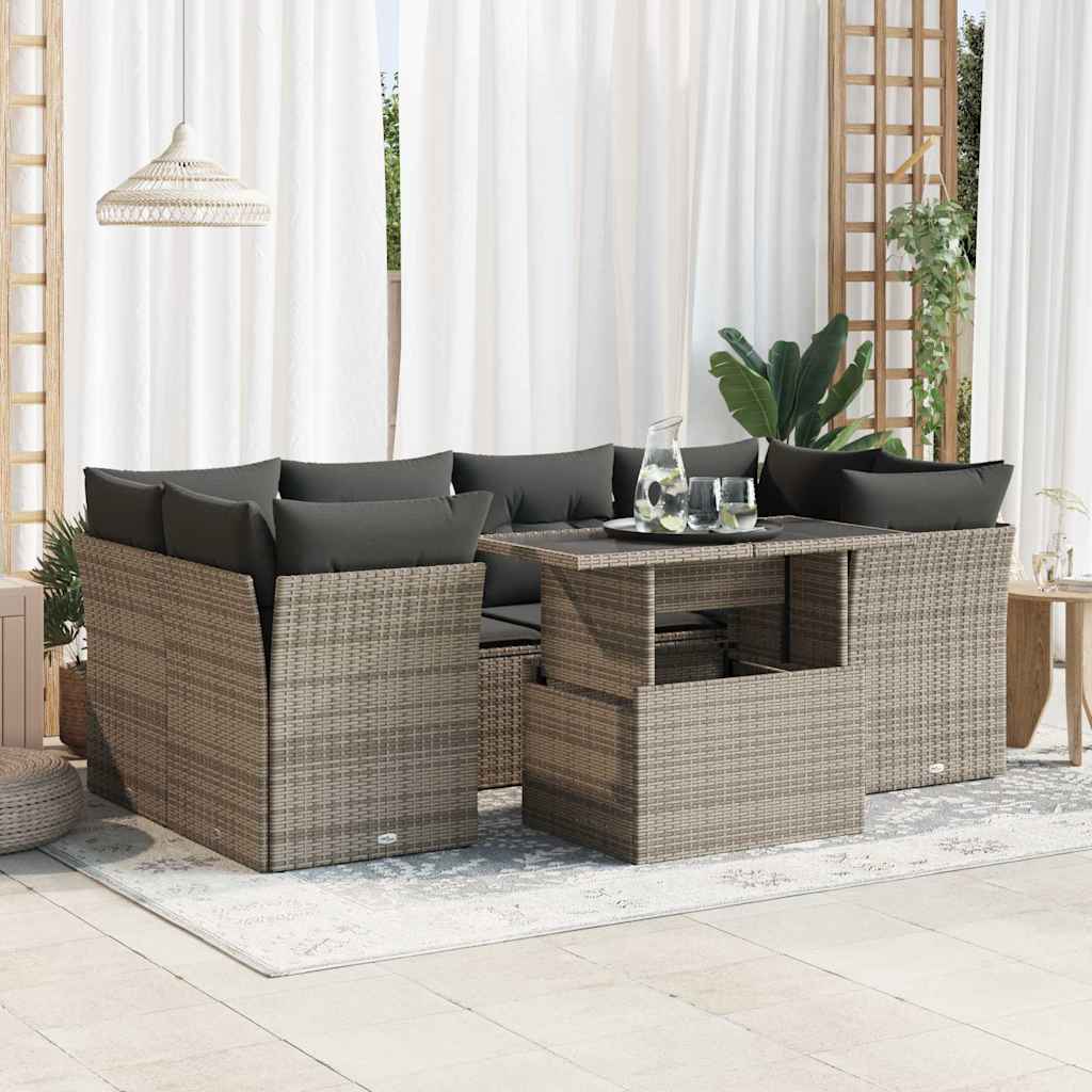 7-delige Loungeset met kussens poly rattan grijs is nu te koop bij PeponiXL, paradijselijk wonen!