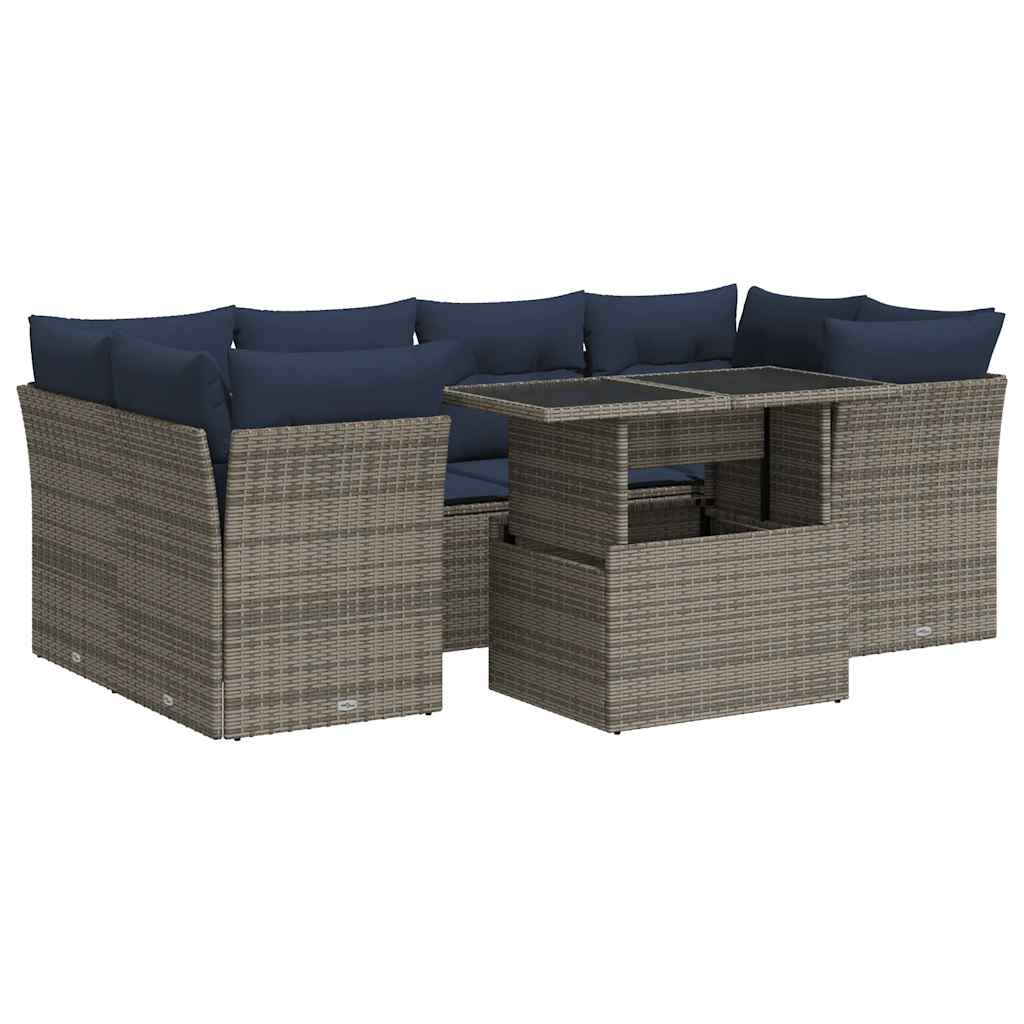 7-delige Loungeset met kussens poly rattan acacia grijs is nu te koop bij PeponiXL, paradijselijk wonen!