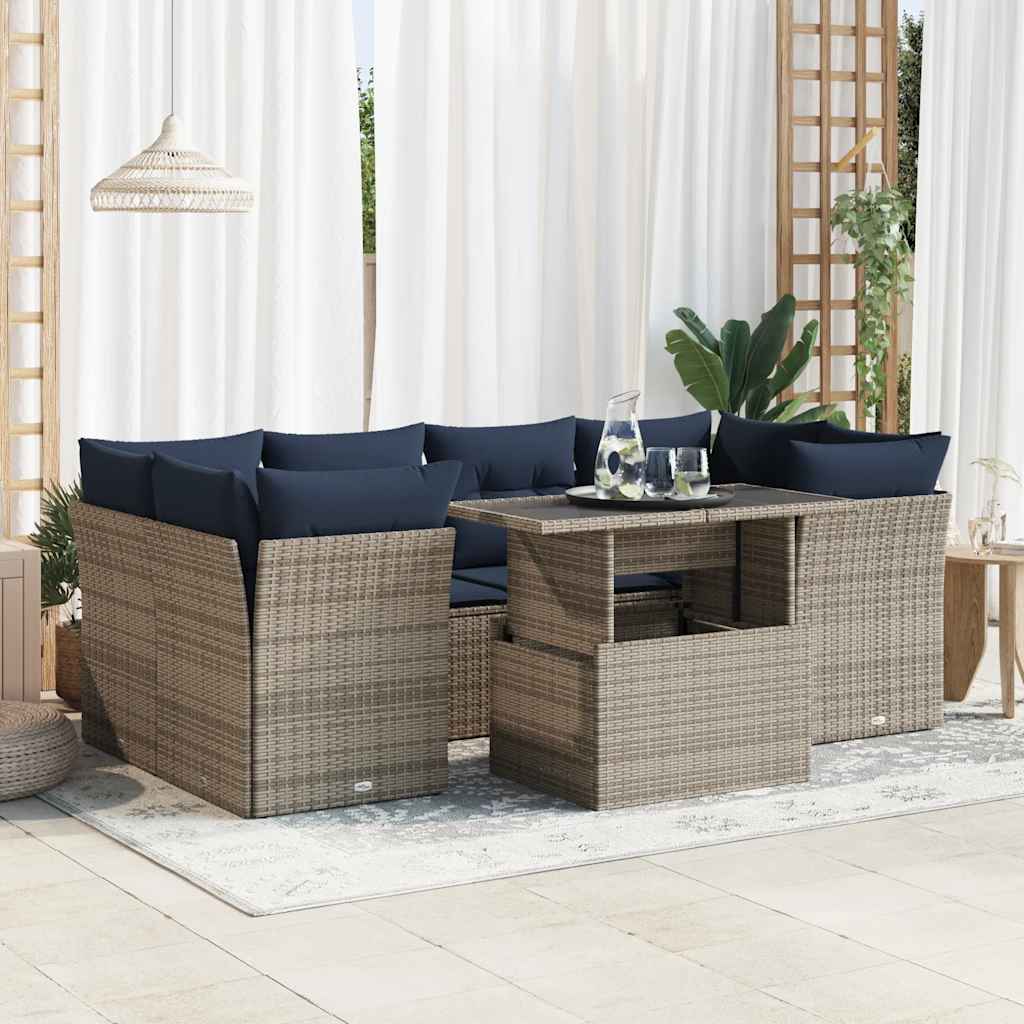 7-delige Loungeset met kussens poly rattan acacia grijs is nu te koop bij PeponiXL, paradijselijk wonen!