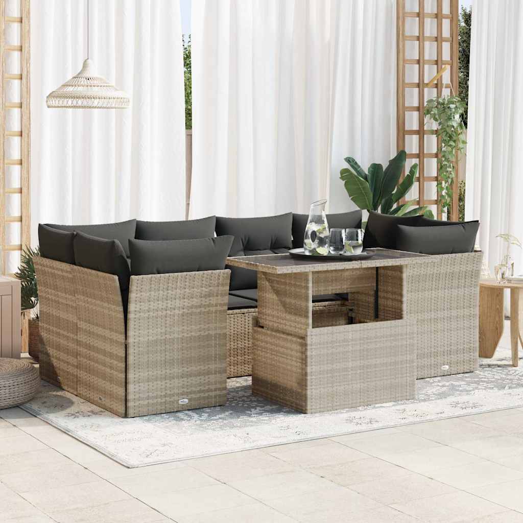 7-delige Loungeset met kussens poly rattan lichtgrijs is nu te koop bij PeponiXL, paradijselijk wonen!