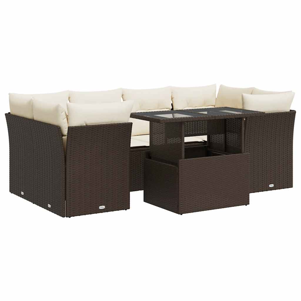 7-delige Loungeset met kussens poly rattan bruin is nu te koop bij PeponiXL, paradijselijk wonen!