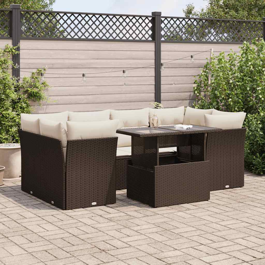 7-delige Loungeset met kussens poly rattan bruin is nu te koop bij PeponiXL, paradijselijk wonen!