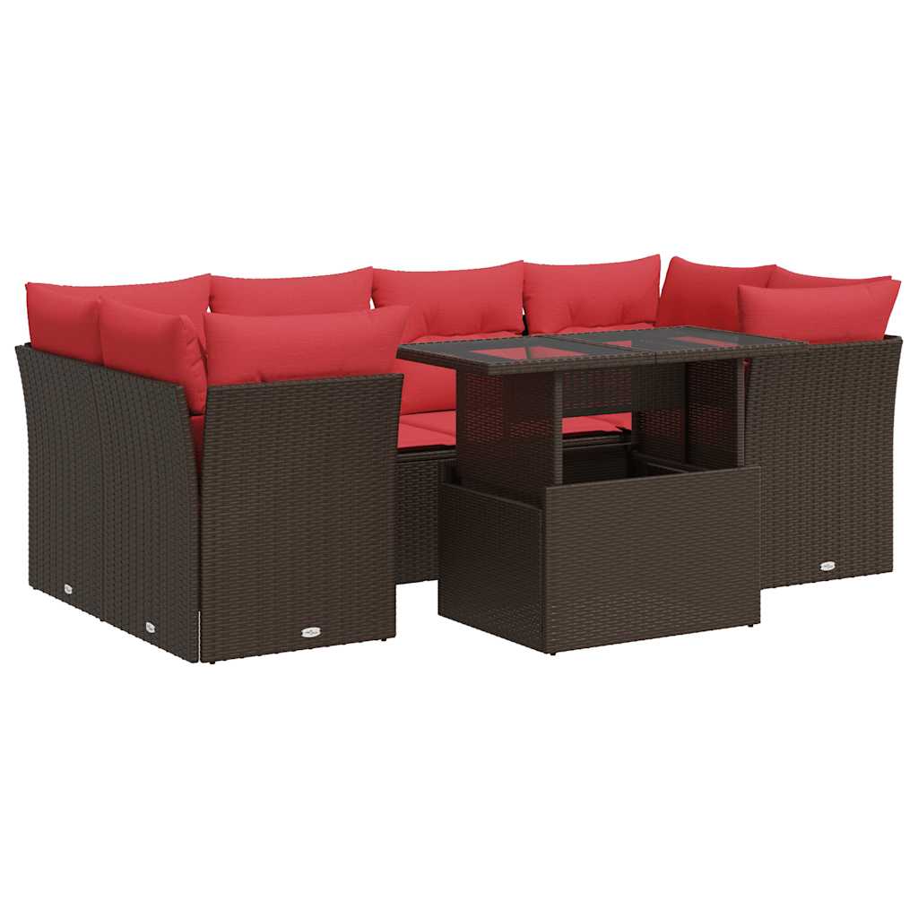 7-delige Loungeset met kussens poly rattan acacia bruin is nu te koop bij PeponiXL, paradijselijk wonen!