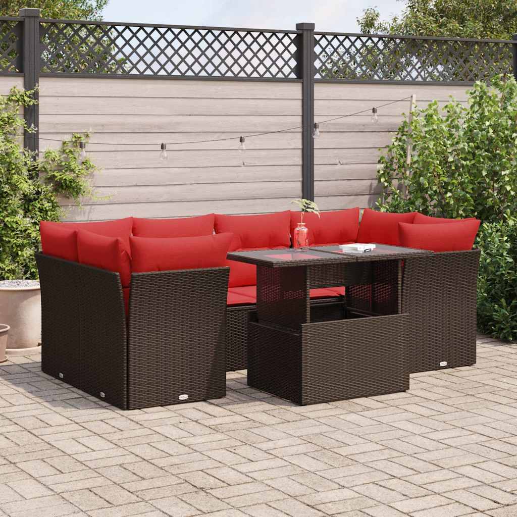 7-delige Loungeset met kussens poly rattan acacia bruin is nu te koop bij PeponiXL, paradijselijk wonen!