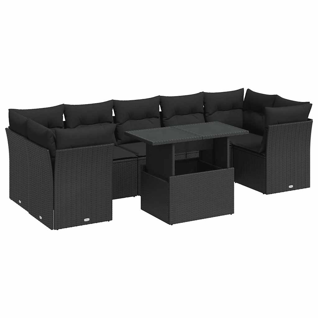 8-delige Loungeset met kussens poly rattan zwart is nu te koop bij PeponiXL, paradijselijk wonen!