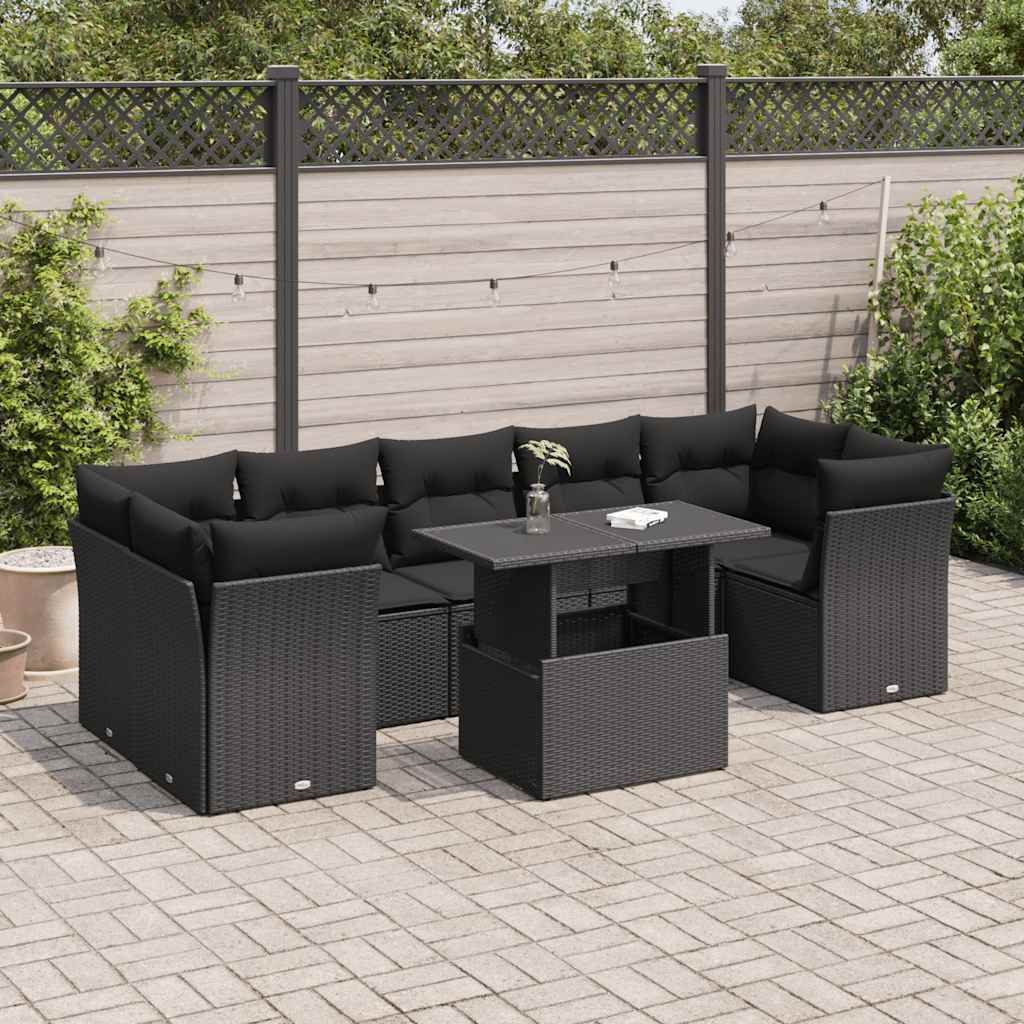 8-delige Loungeset met kussens poly rattan zwart is nu te koop bij PeponiXL, paradijselijk wonen!