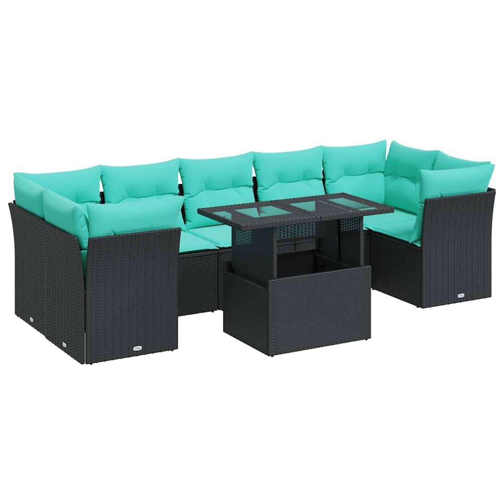 8-delige Loungeset met kussens poly rattan acacia zwart is nu te koop bij PeponiXL, paradijselijk wonen!