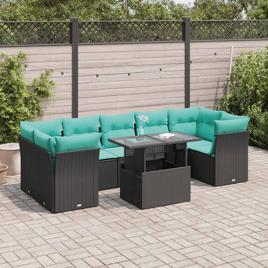 8-delige Loungeset met kussens poly rattan acacia zwart is nu te koop bij PeponiXL, paradijselijk wonen!