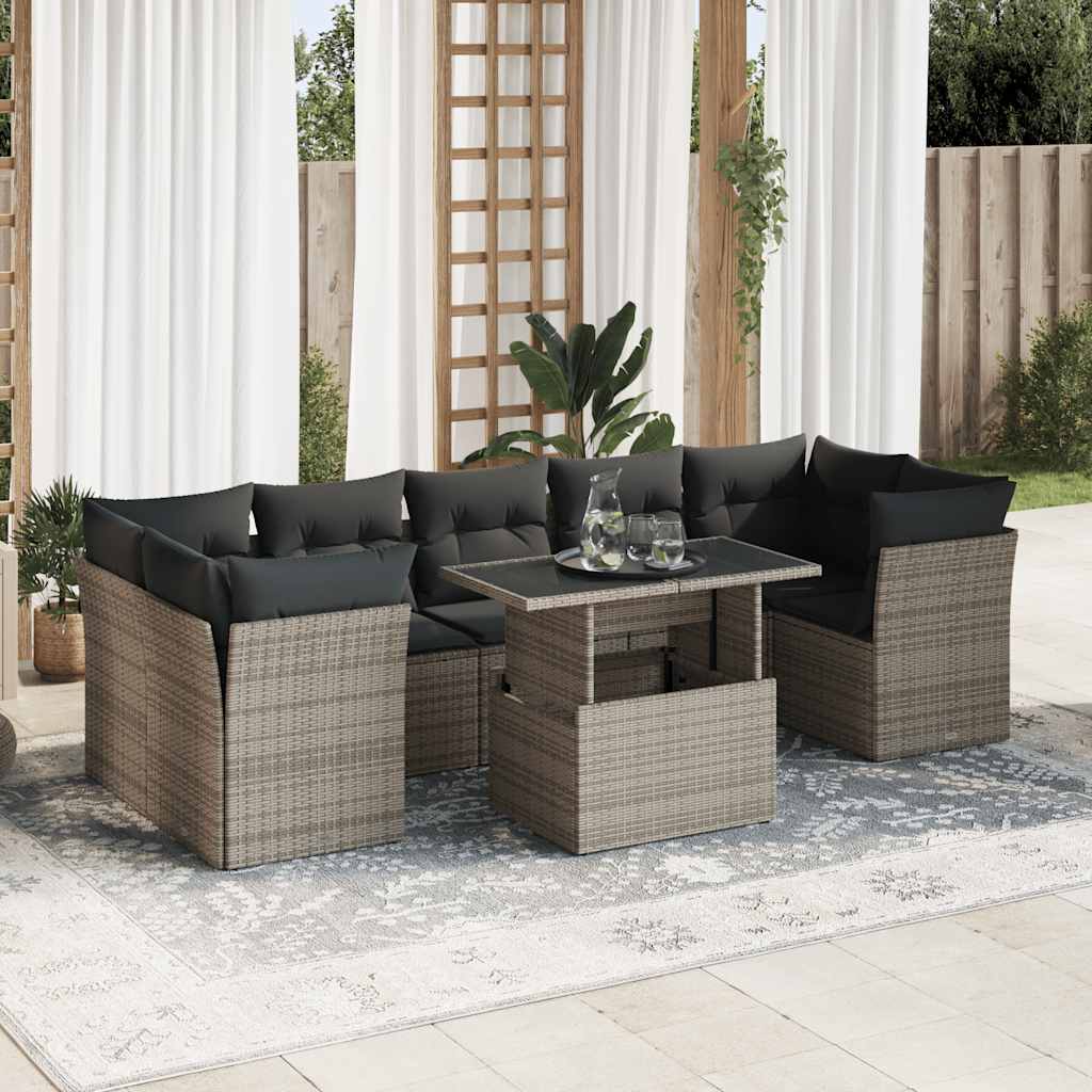 8-delige Loungeset met kussens poly rattan grijs is nu te koop bij PeponiXL, paradijselijk wonen!