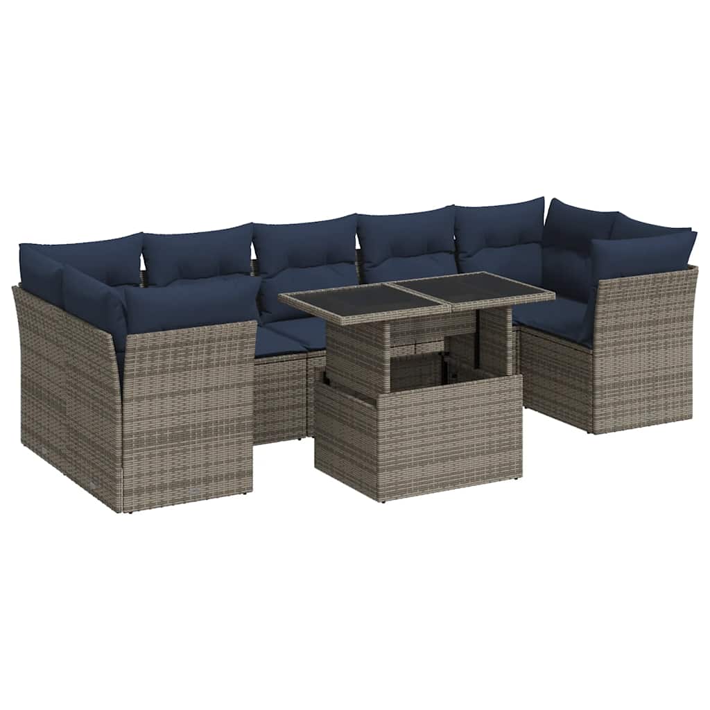 8-delige Loungeset met kussens poly rattan acacia grijs is nu te koop bij PeponiXL, paradijselijk wonen!
