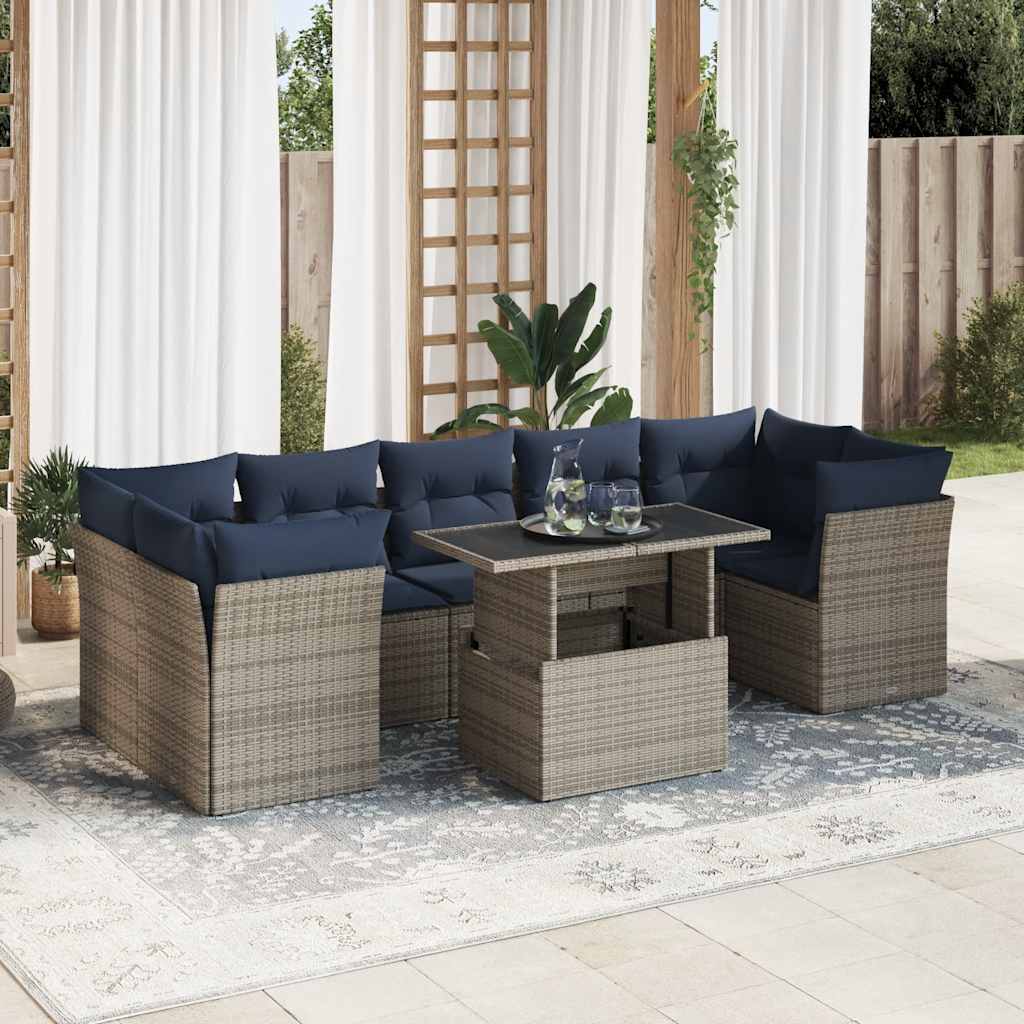 8-delige Loungeset met kussens poly rattan acacia grijs is nu te koop bij PeponiXL, paradijselijk wonen!